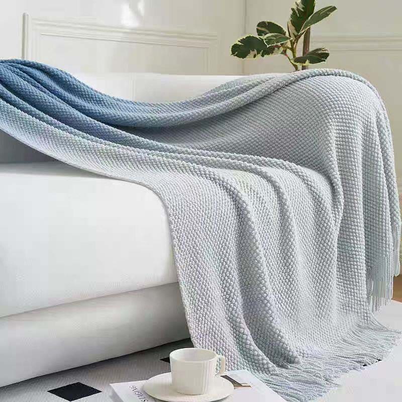 Blue Ombre Knit Blanket