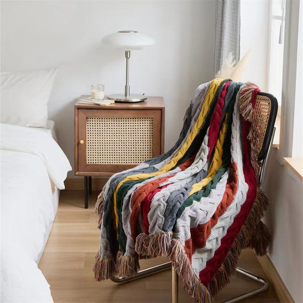 Boho Twist Knitted Blanket with Tassels - Main Image
