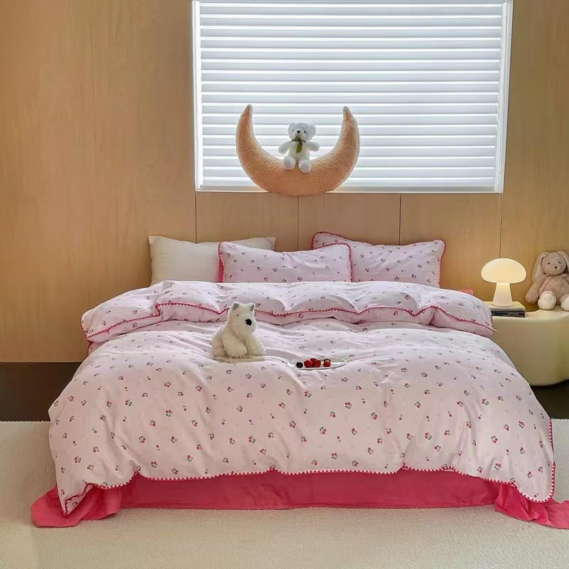 Cute Cherry Print Bedding Set Pink