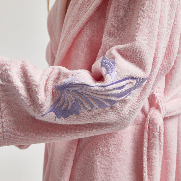 Cotton Hooded Bathrobe With Batterfly Embroidery - 3 Colors