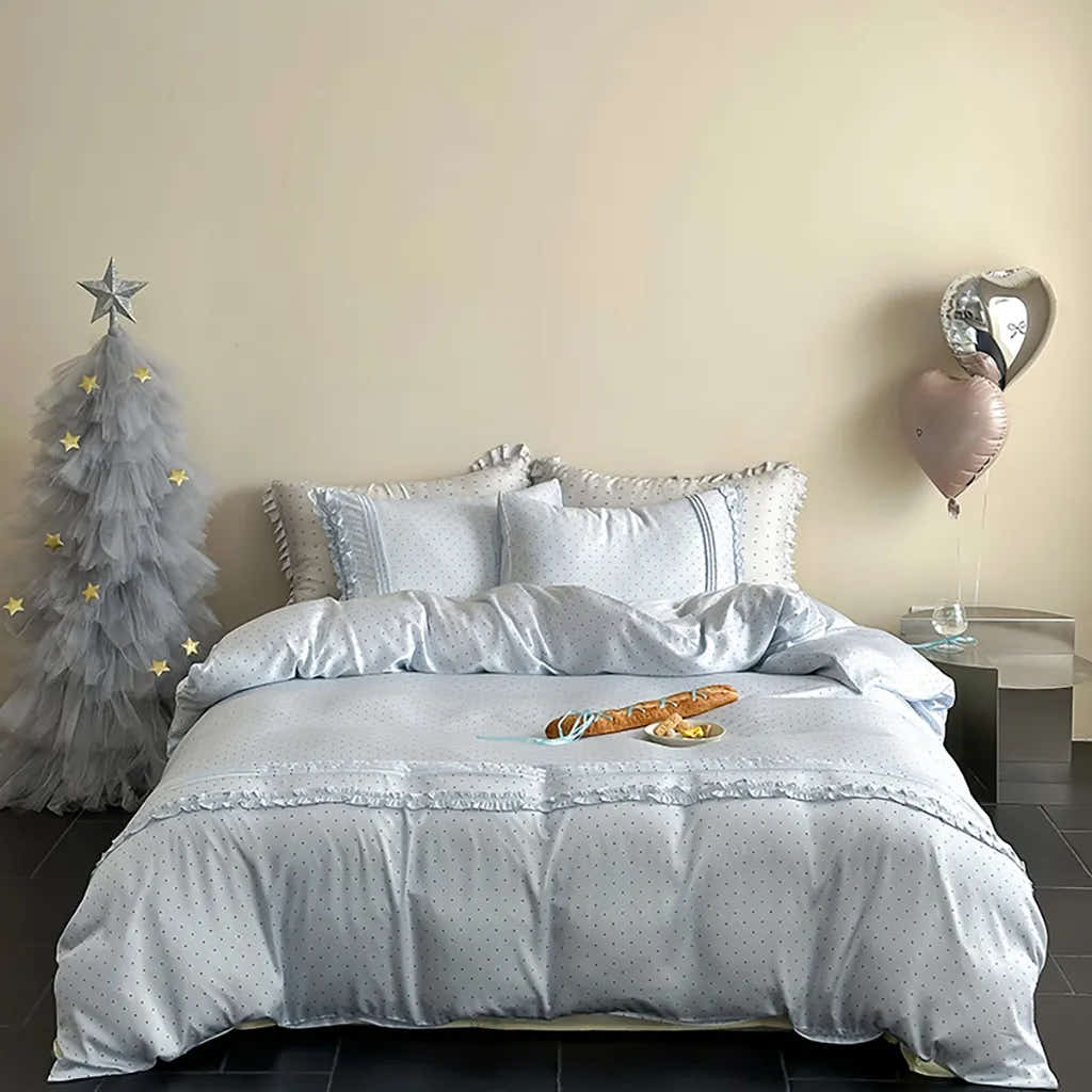 Mini Polka Dot Bedding Set With Ruffle
