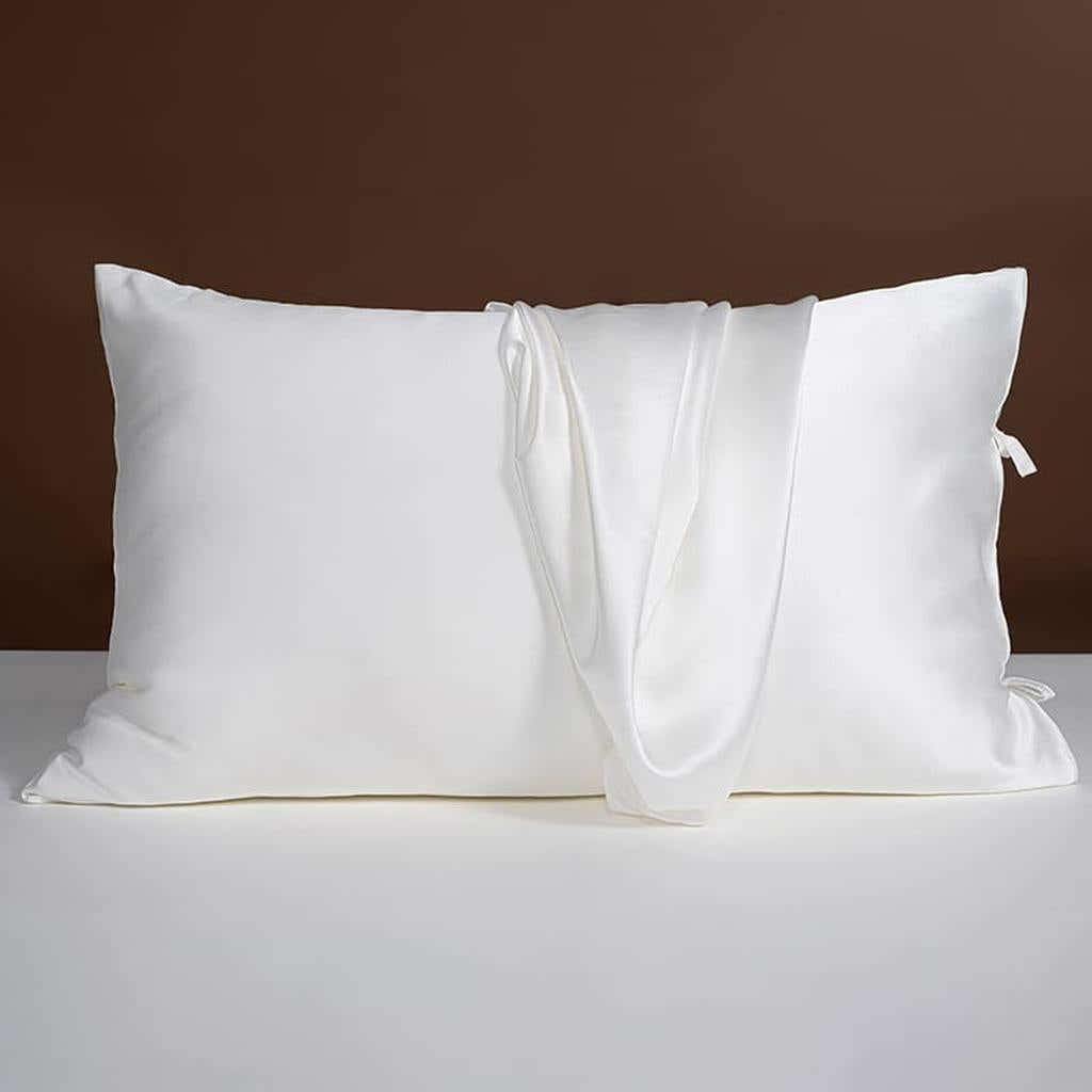22 Momme Silk Pillowcase with Bow Ties - White