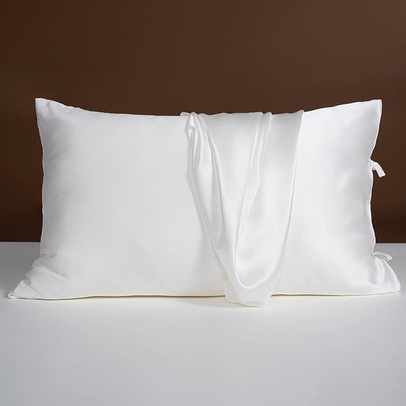 22 Momme Silk Pillowcase with Bow Ties -  White