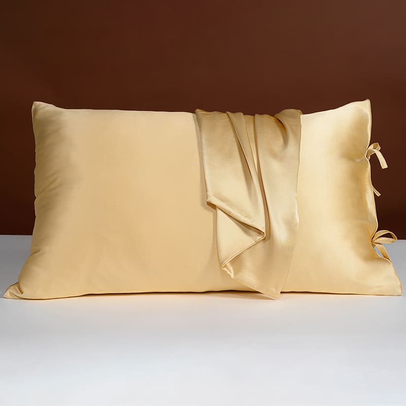 25 Momme Silk Pillowcase with Bow Ties -  Gold