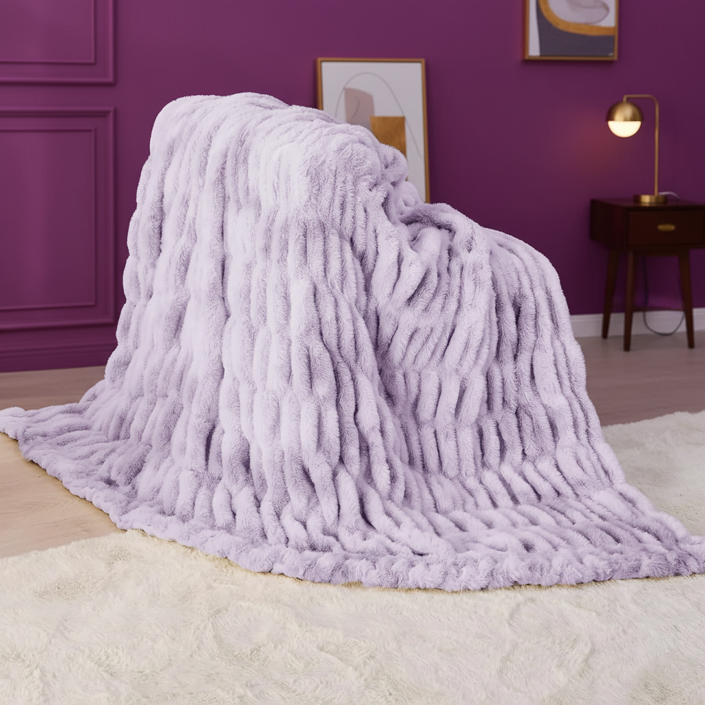 Purple Cinched Faux Fur Blanket