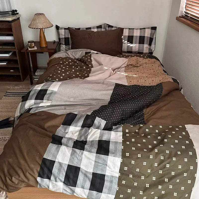 Autumn Mocha Plaid Bedding Set.