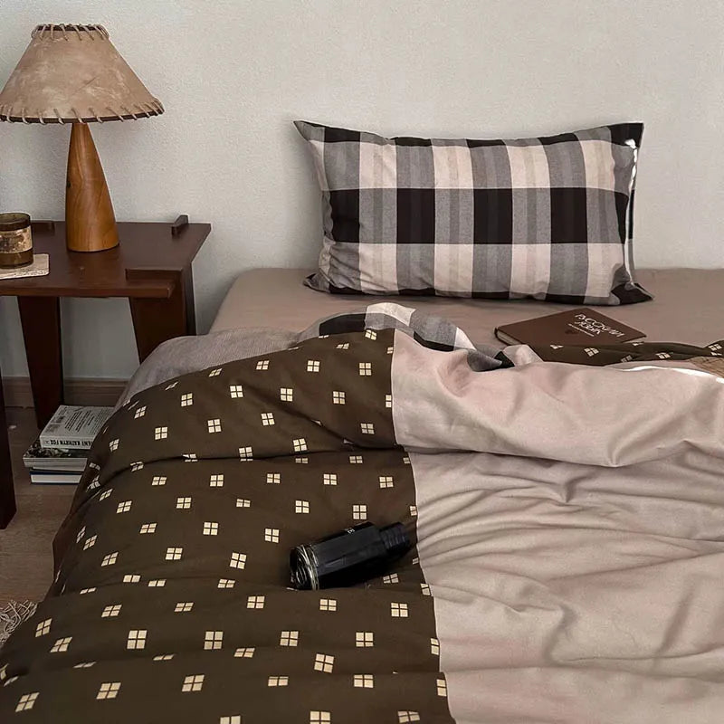 Autumn Mocha Plaid Bedding Set.