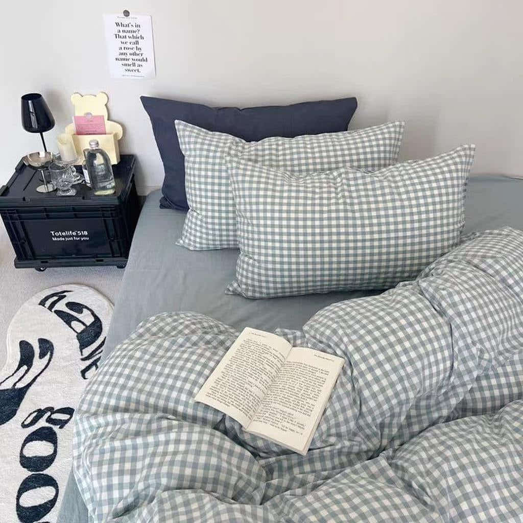 Blue Gingham Duvet Cover Set
