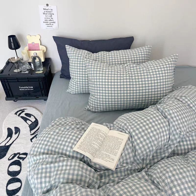 Baby Blue Gingham Duvet Cover Set