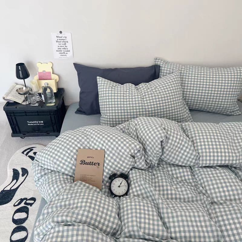 Baby Blue Gingham Duvet Cover Set.