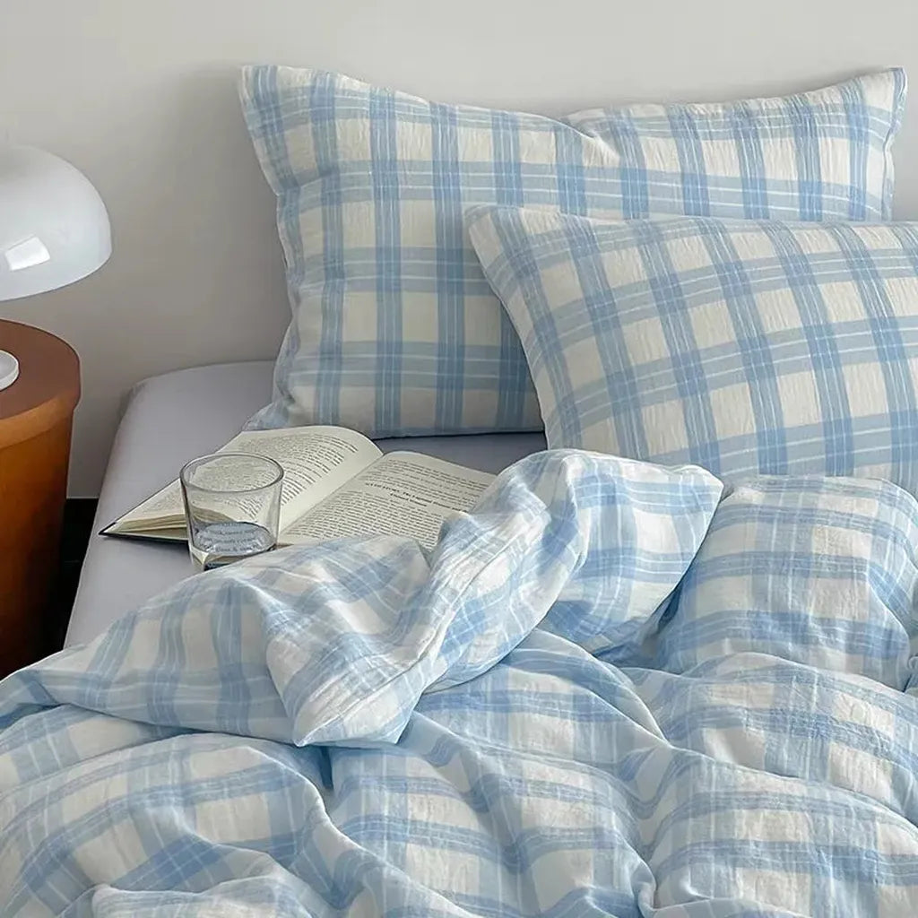 Baby Blue Plaid Bedding Set