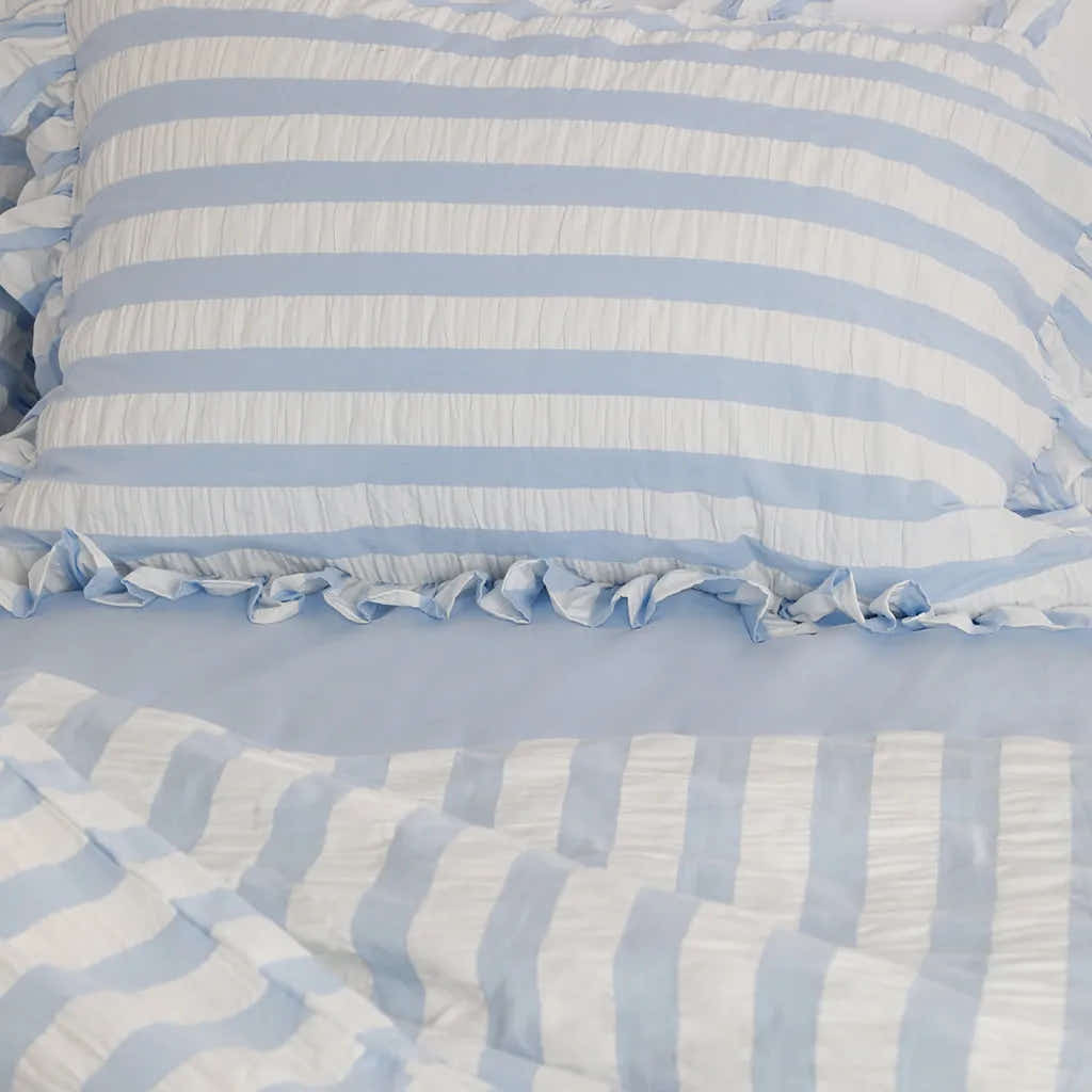 Baby Blue Seersucker Duvet Cover with Ruffle
