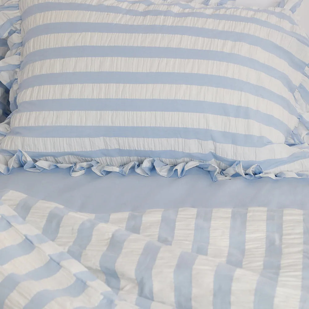 Baby Blue Seersucker Duvet Cover with Ruffle
