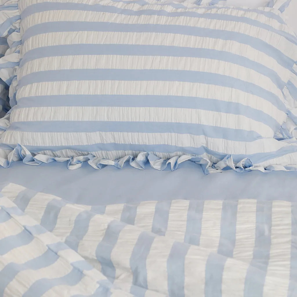 Baby Blue Seersucker Duvet Cover with Ruffle