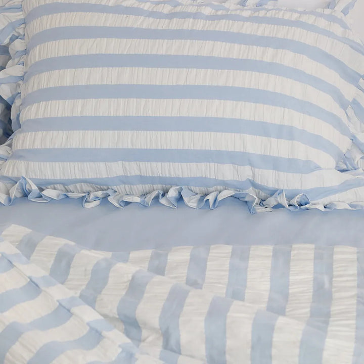 Baby Blue Seersucker Duvet Cover with Ruffle