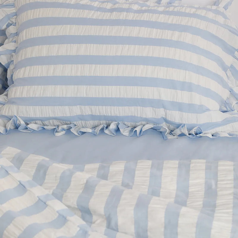 Baby Blue Seersucker Duvet Cover with Ruffle