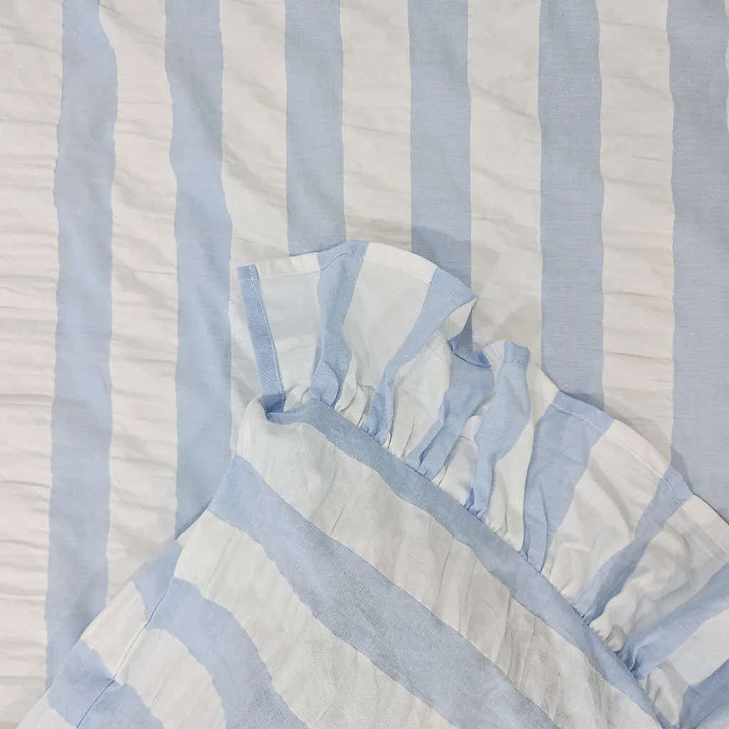 Baby Blue Seersucker Duvet Cover with Ruffle