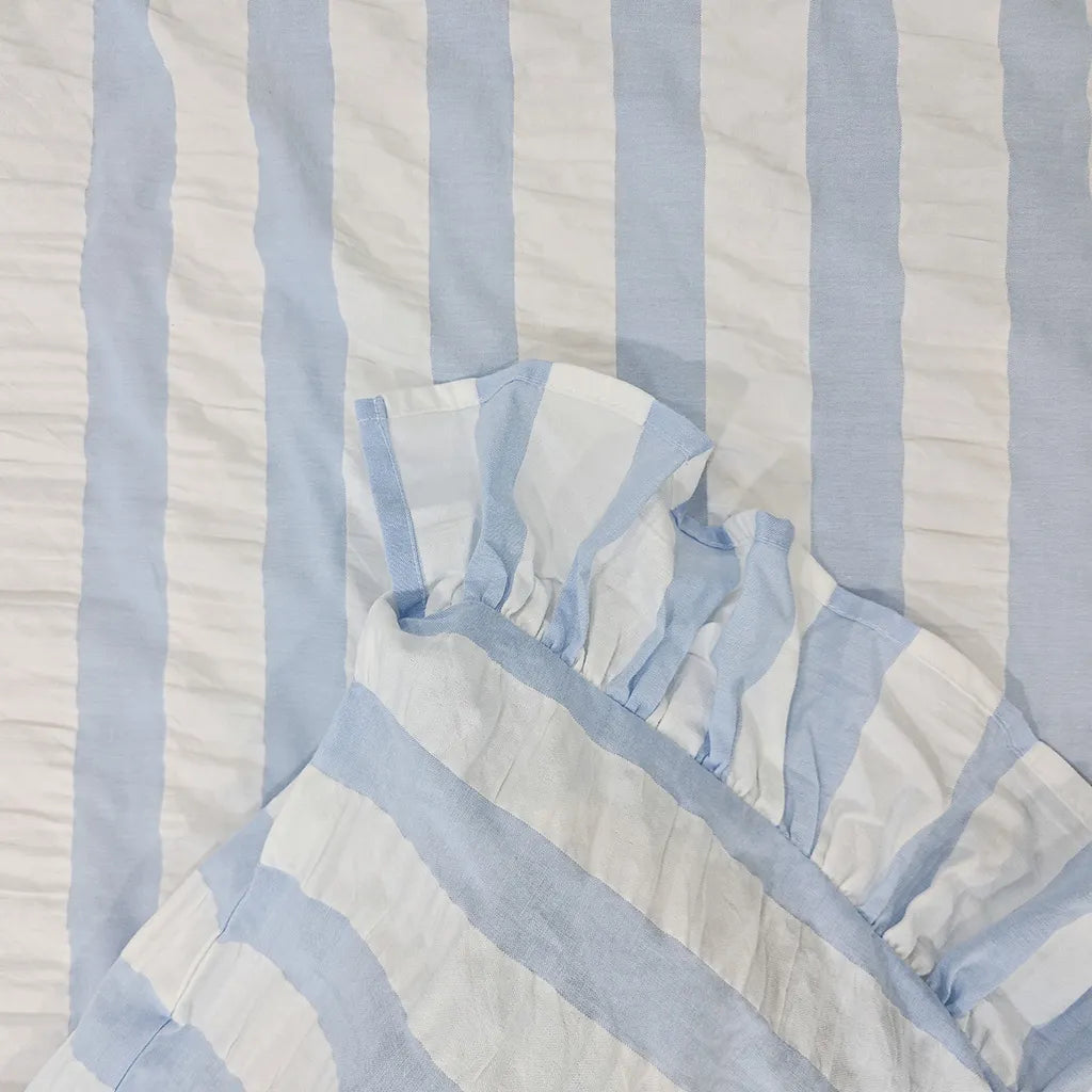 Baby Blue Seersucker Duvet Cover with Ruffle