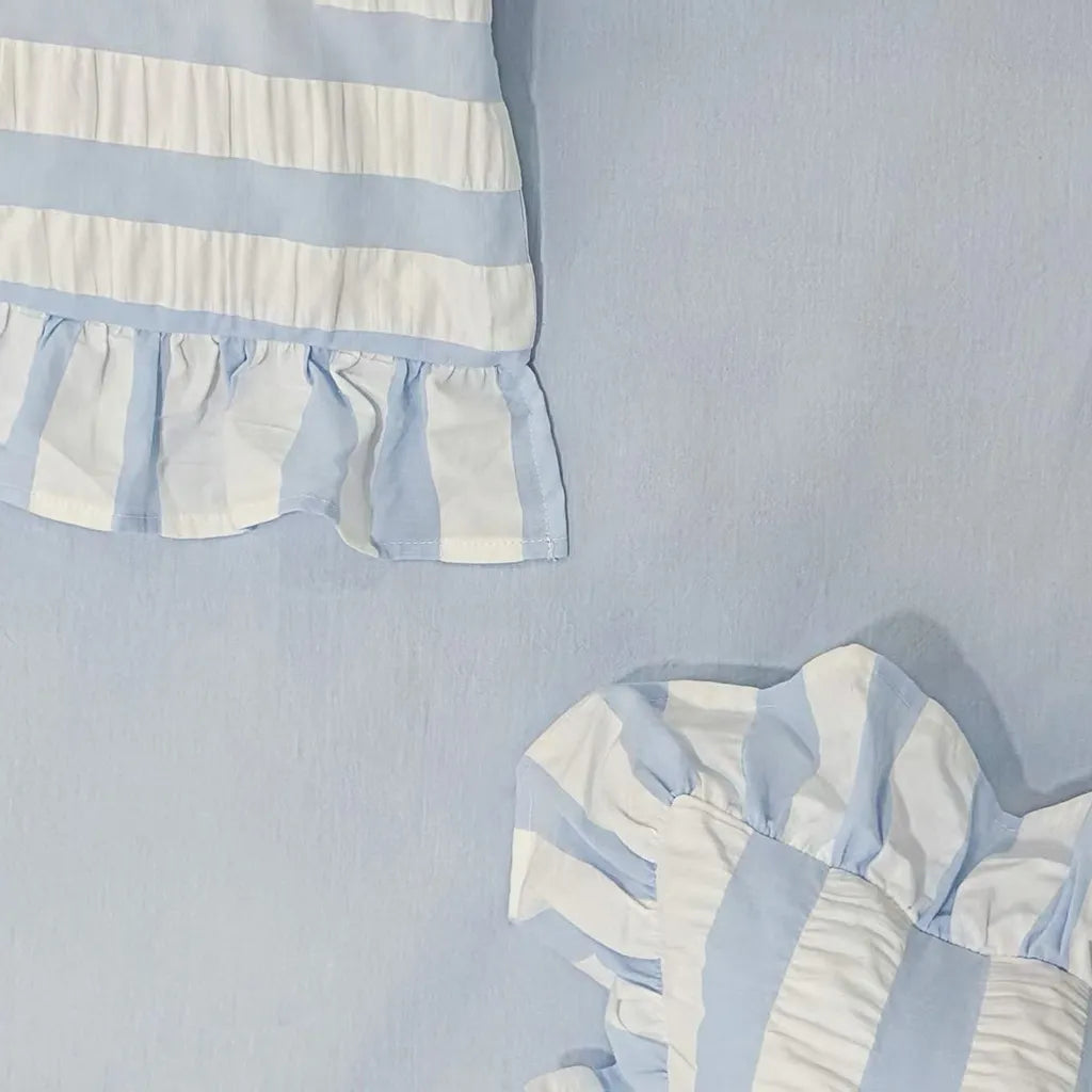 Baby Blue Seersucker Duvet Cover with Ruffle