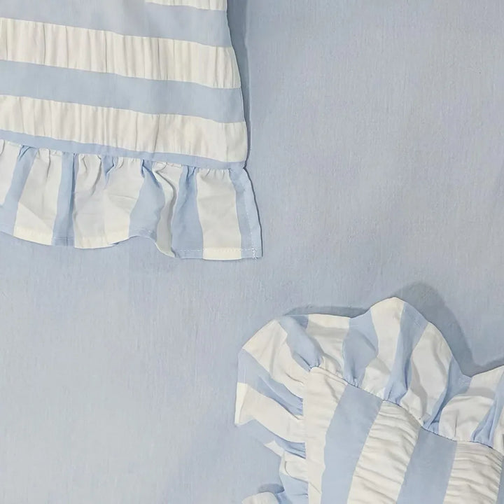 Baby Blue Seersucker Duvet Cover with Ruffle