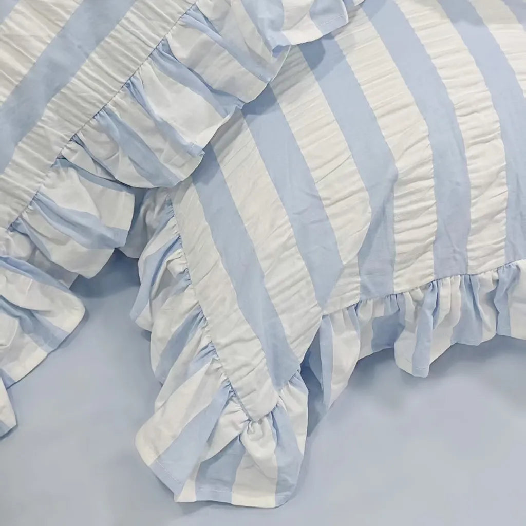 Baby Blue Seersucker Duvet Cover with Ruffle