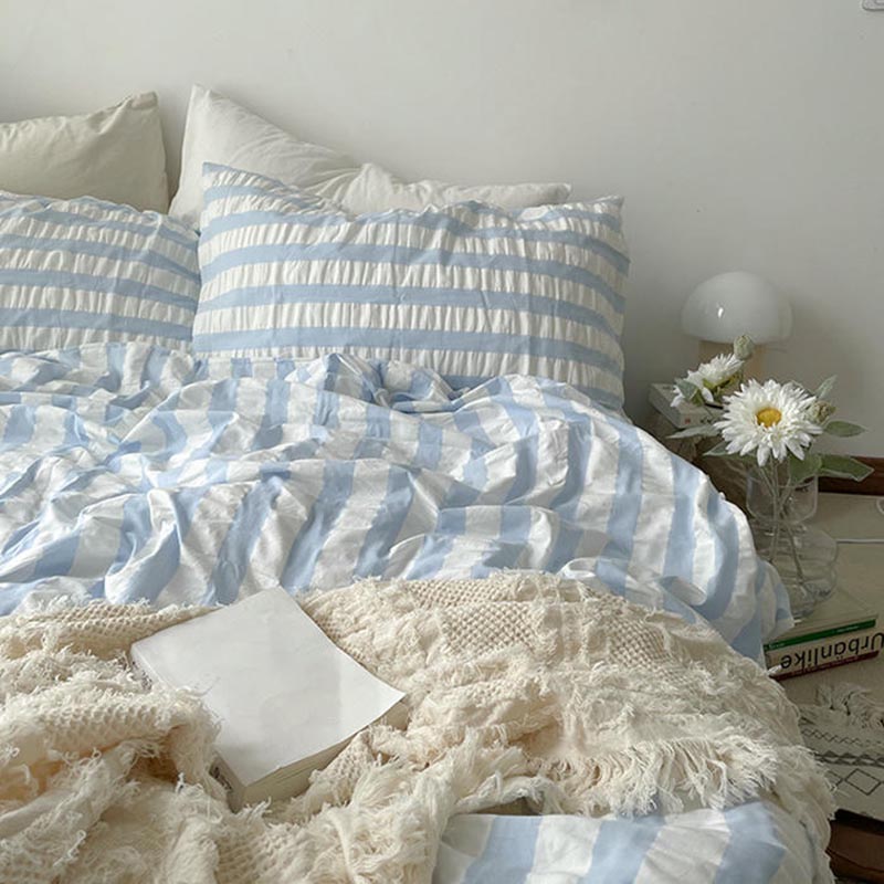 Baby Blue Striped Seersucker Bedding Set.