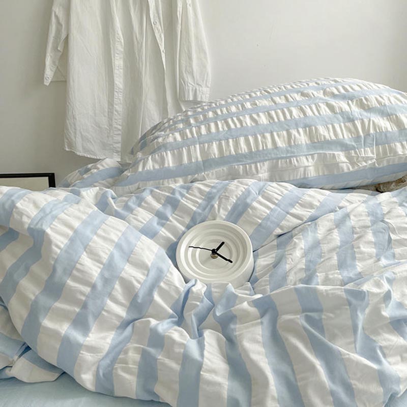 Baby Blue Striped Seersucker Bedding Set.