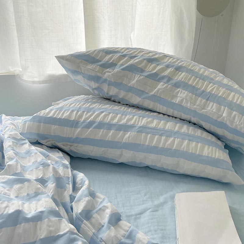 Baby Blue Striped Seersucker Bedding Set