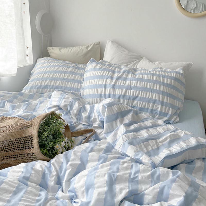 Baby Blue Striped Seersucker Duvet Cover