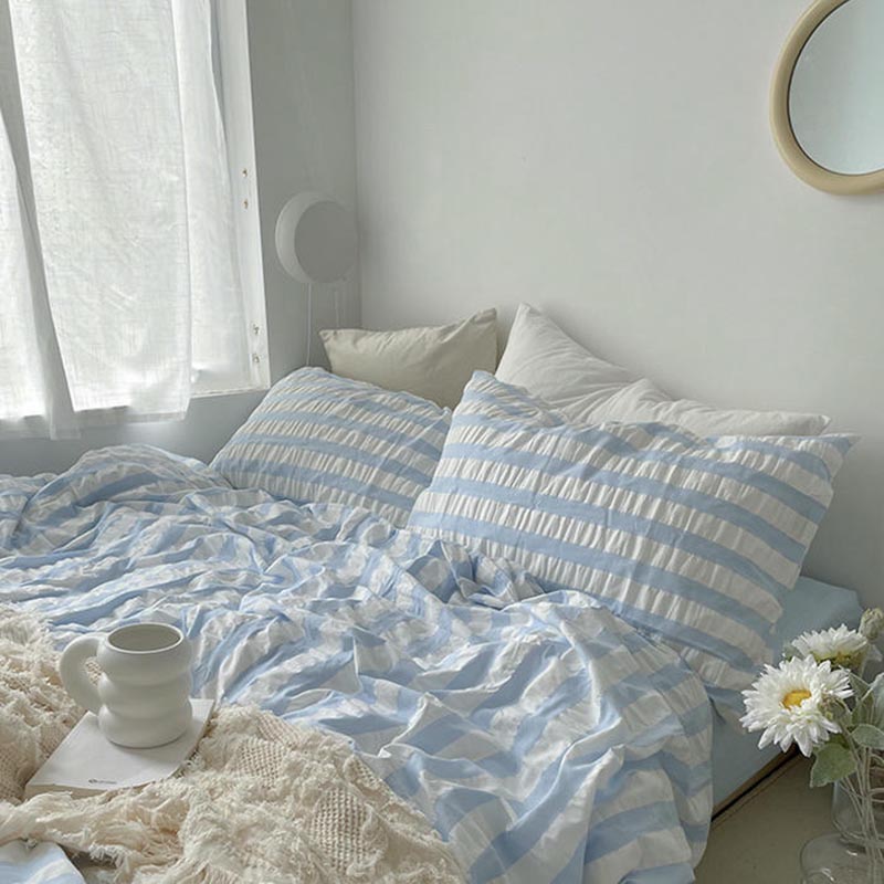 Baby Blue Striped Seersucker Duvet Cover