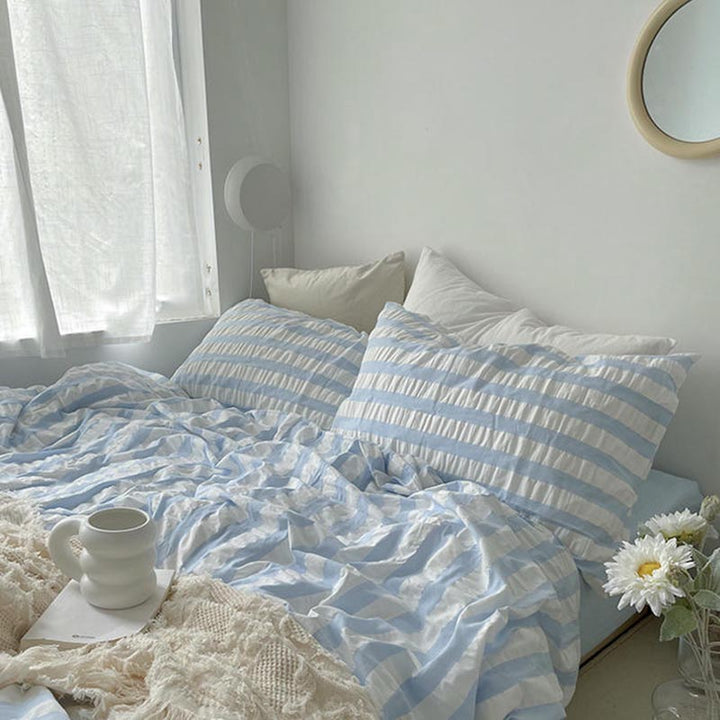 Baby Blue Striped Seersucker Bedding Set.