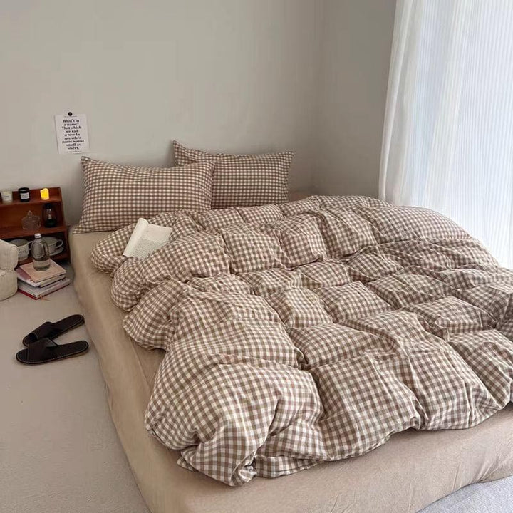 Beige Gingham Duvet Cover Set