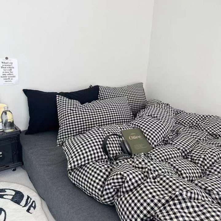 Black Gingham Duvet Cover Set