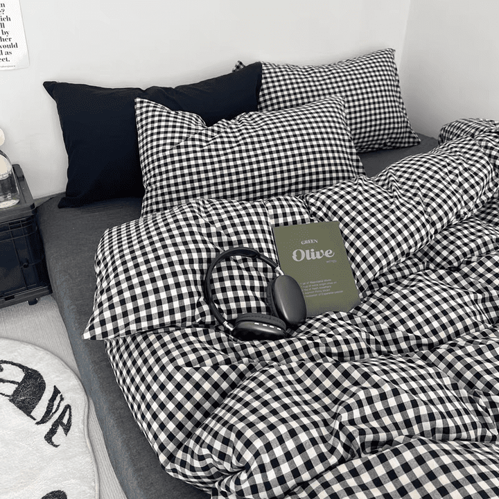 Black Gingham Duvet Cover Set