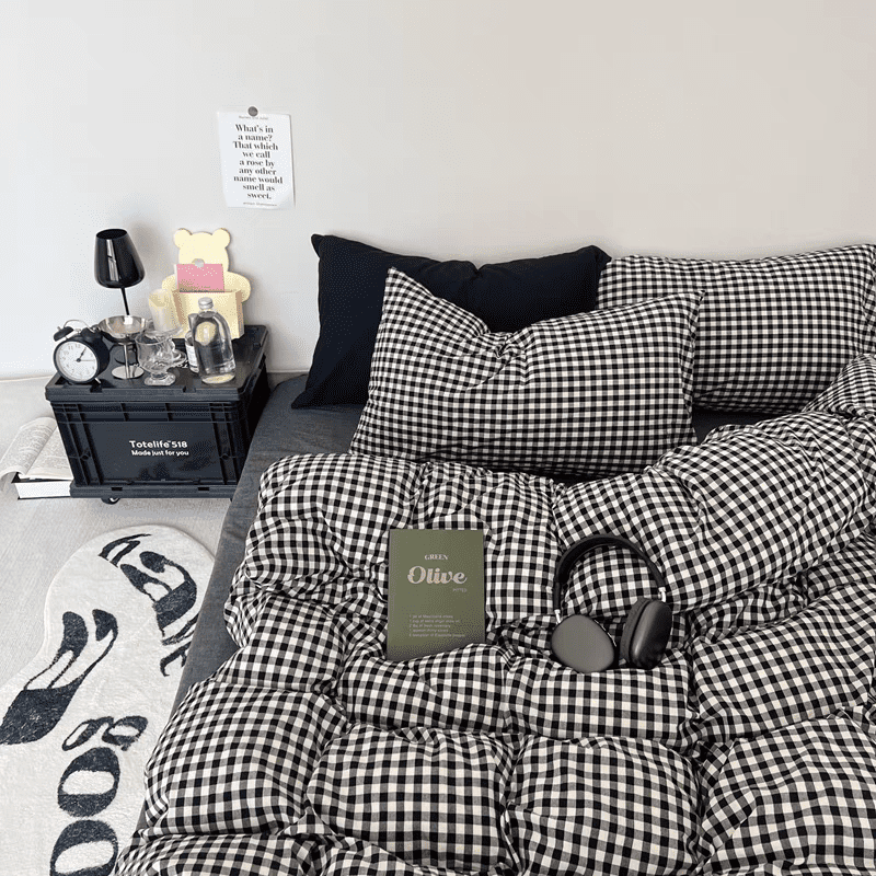 Black Gingham Duvet Cover Set