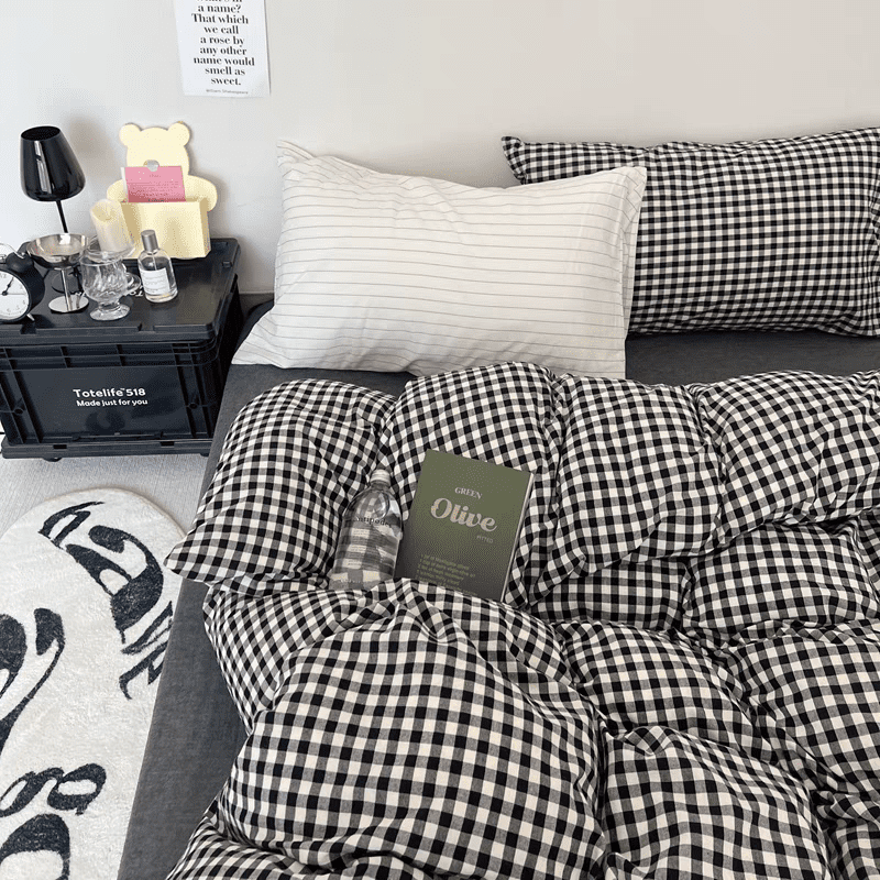 Black Gingham Duvet Cover Set