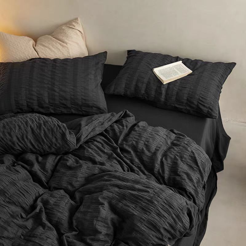 Black Seersucker Bedding Set