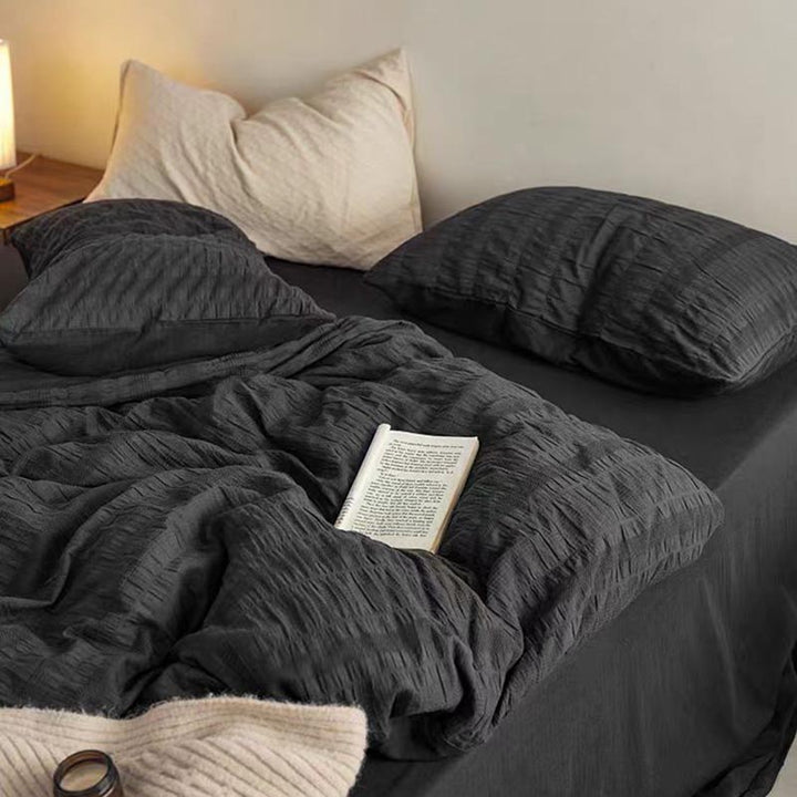 Black Seersucker Bedding Set