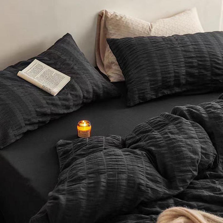 Black Seersucker Bedding Set