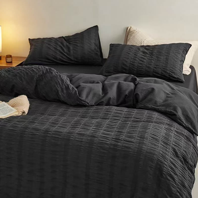 Black Seersucker Bedding Set