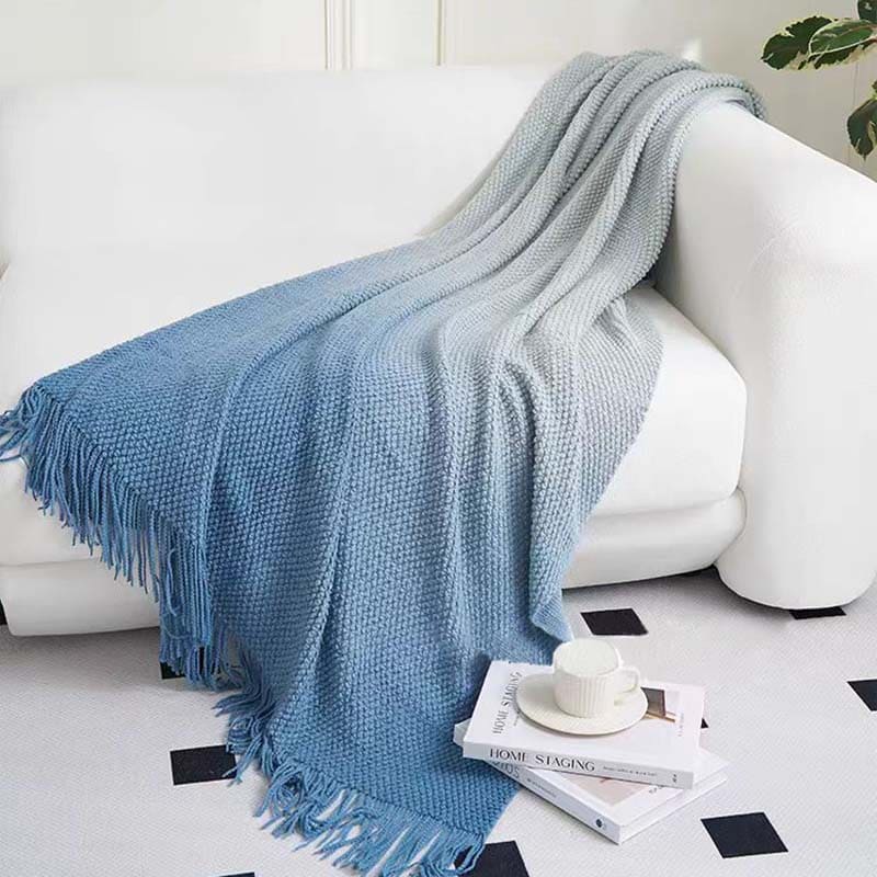 Blue Ombre Knit Blanket