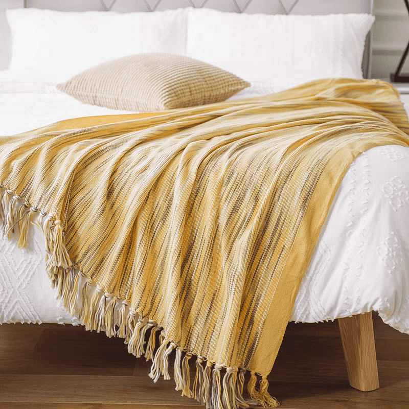 Boho Knitted Blanket with Tassel