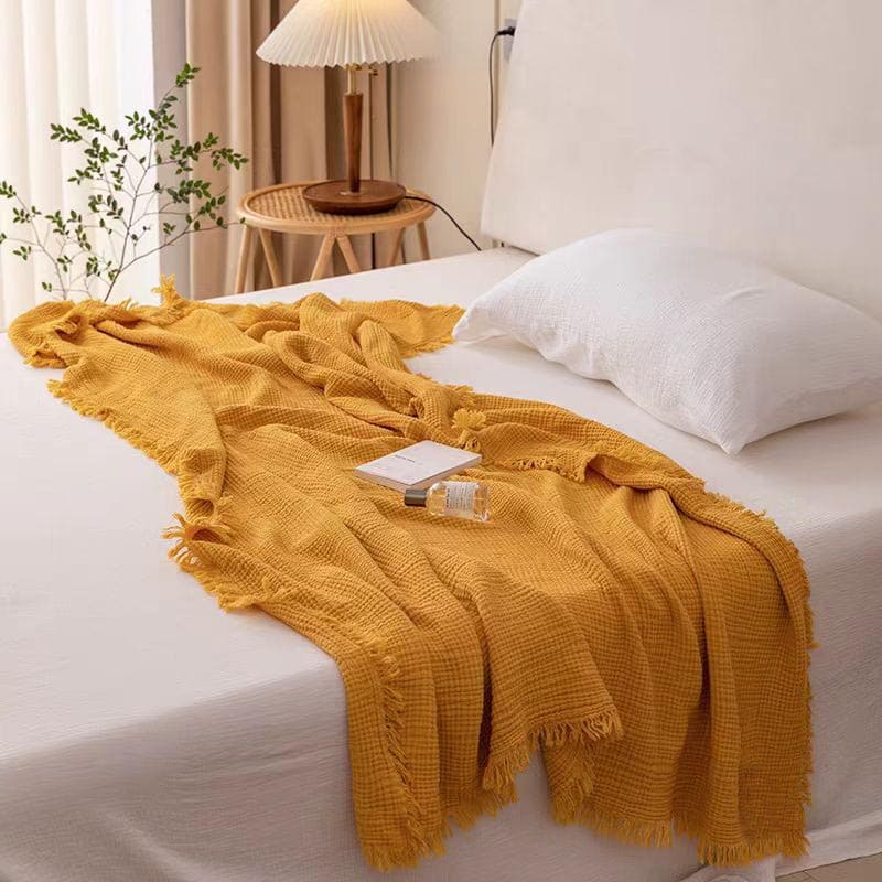 Bold Color Cotton Knitted Blanket with Tassel