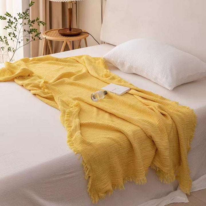 Bold Color Cotton Knitted Blanket with Tassel