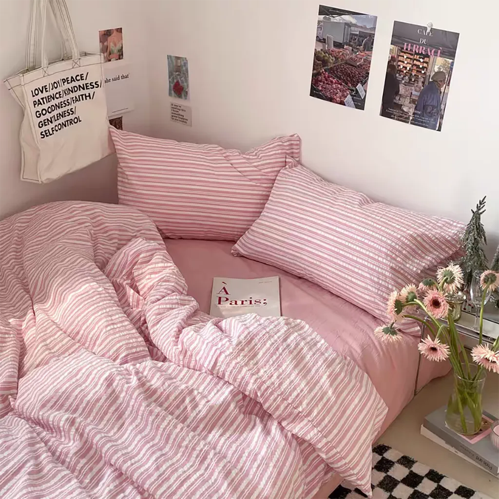 Bubble Pink Stripes Duvet Cover