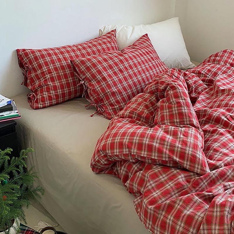 Christmas Red Plaid Duvet Cover