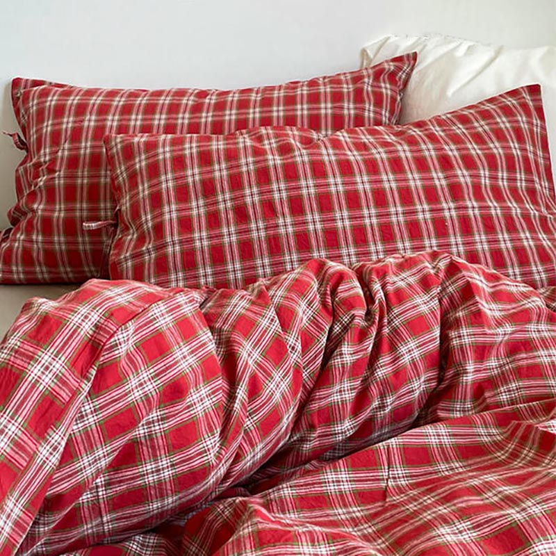 Christmas Red Plaid Bedding Set