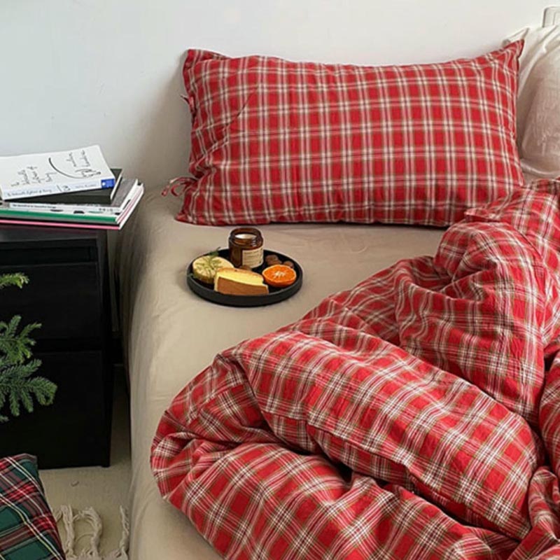 Christmas Red Plaid Duvet Cover