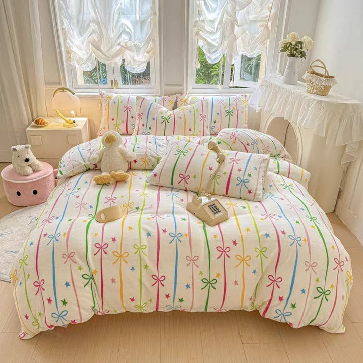 Colorful Bow Print Velvet Bedding Set