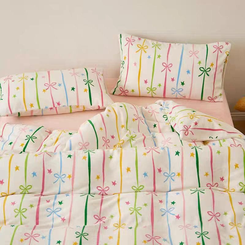 Colorful Bow Print Velvet Bedding Set